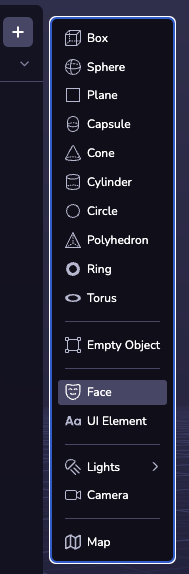 Add a Face Object from the New Entity button in the Interface.