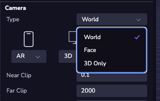 Camera properties include the ability to change the type of Camera.